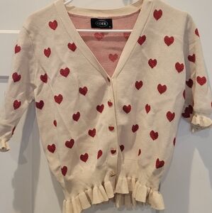 Heart Pattern Cardigan - Cream and Red